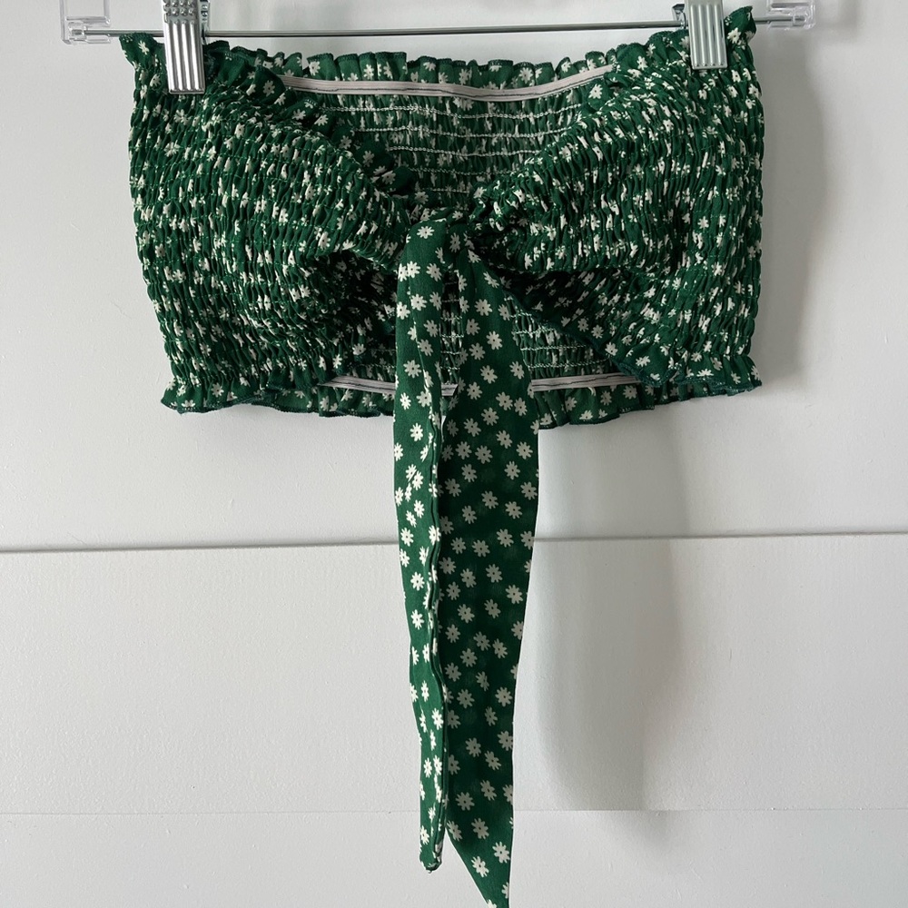 Shein Floral Green Strapless Crop Top Size Small